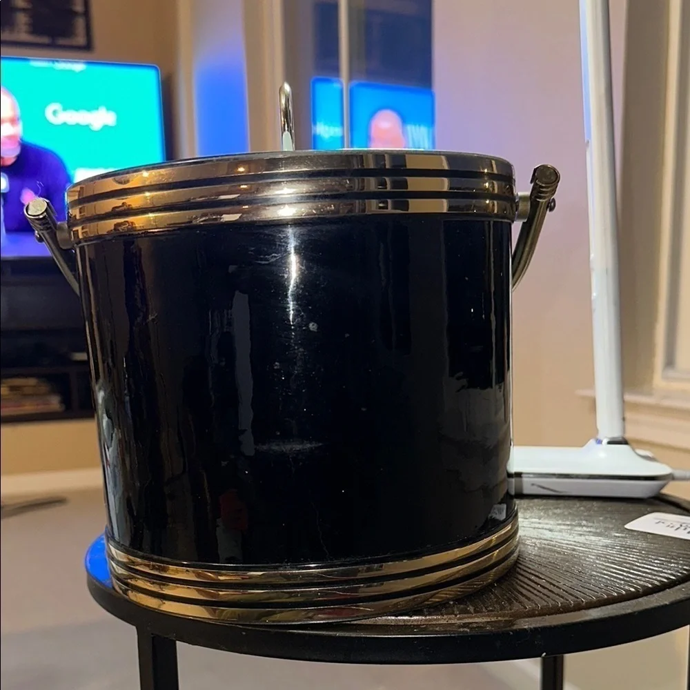 Shelton Vintage Black and Gold Ice Bucket with Handle